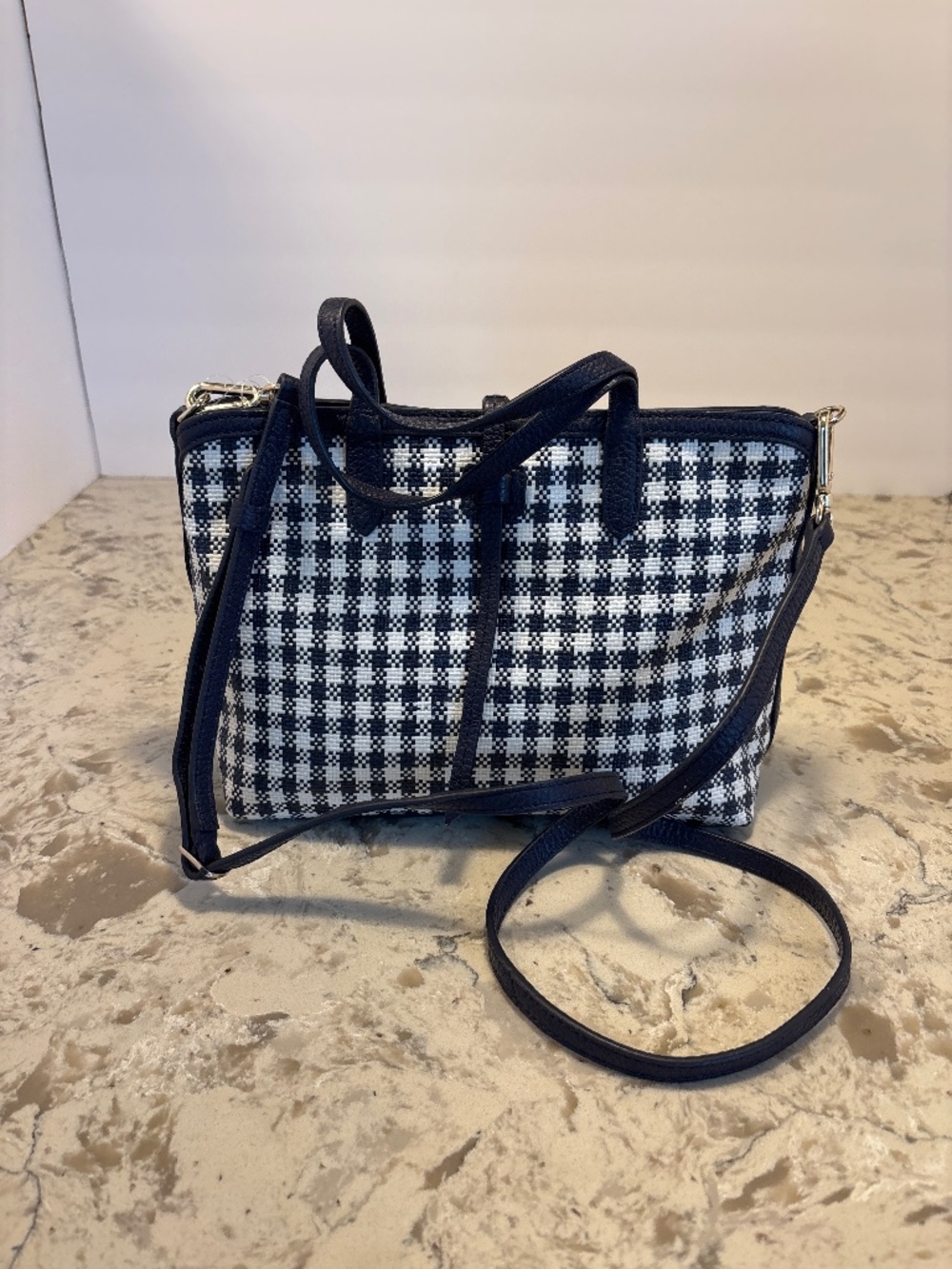 EUC Draper James Navy/ White Gingham Mini Tote Crossbody Handbag